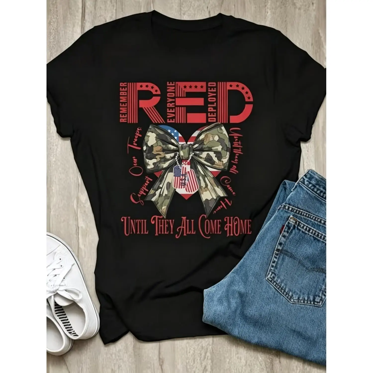 Red Friday Cotton T-shirt Remember Everyone Deployed T-shirt We Wear Red on Friday Military Deployment Gift for Wife Mom Dad Girlfriend Festival Celebration Graphic Tee Perfect for All Seasons