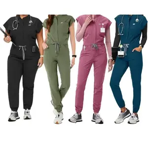 Women's Work Uniform Zipper Chinese Style Collar Nurse Scrub Jumpsuit - Casual Fit Multi-color Set, Suitable for Dentist and Veterinary Care Workwear Womenswear Clothes Gamis Basic Bean Green