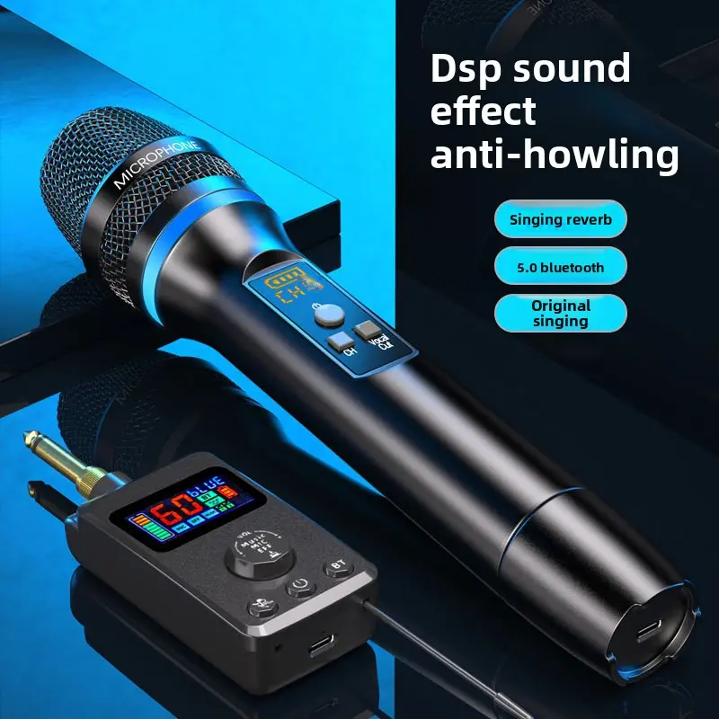 M50 Universal Wireless Microphone with DSP, Anti-Howling, Reverb, Bluetooth - Ideal for Home Entertainment, Singing, Ktv, Dsp Sound Effect, Reverb Effect, Stainless Steel, Battery-Powered