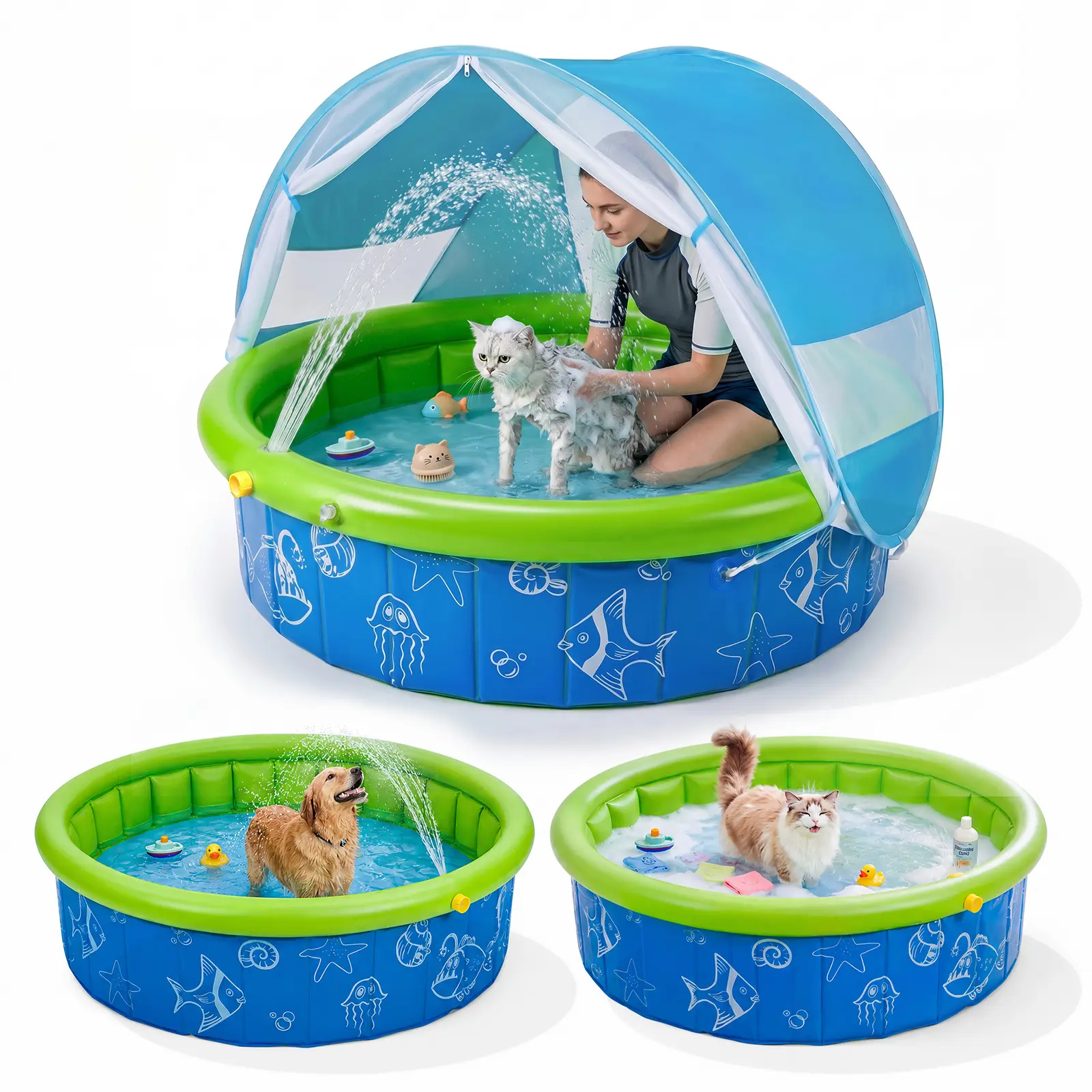 Foldable Kiddie Pool with Canopy for Baby Toddler Kids & Dog – Portable 47” Summer Water Play Pool with Shade, Non-Slip Splash Pool Easy Drain, Quick Fold  for Outdoor Backyard Beach Travel shopping toy