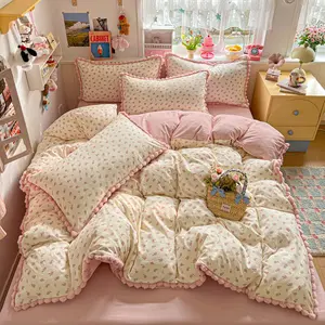 3-Piece Rose Bedding Set, 100% Polyester Fiber, Soft Breathable, All-Season Use, Includes Fitted Sheet + Flat Sheet + Pillowcases