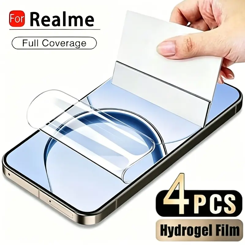 4-Pack Realme Screen Protectors, Full Coverage HD Gel Film, Anti-Scratch & Bubble-Free, Touch-Sensitive, Compatible with Multiple Models