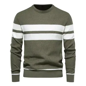 Men's Casual Striped Sweater, Pullover Color - Blocked Crew - Neck Knitwear - Autumn/Winter Collection Fashion Menswear