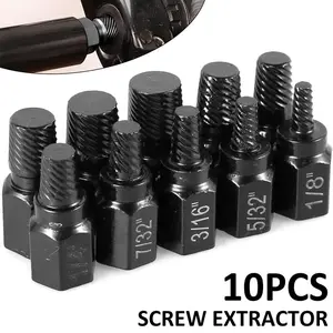 Screw Extractor Kit, 10pcs Alloy Steel Damaged Screw Remover, Durable and Sturdy Drill Bits Broken Bolt Stud Remover Hand Tools Set