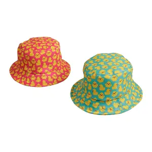 Lucky Ducky Pink & Blue Polyester Bucket Hats - 12 Pc.