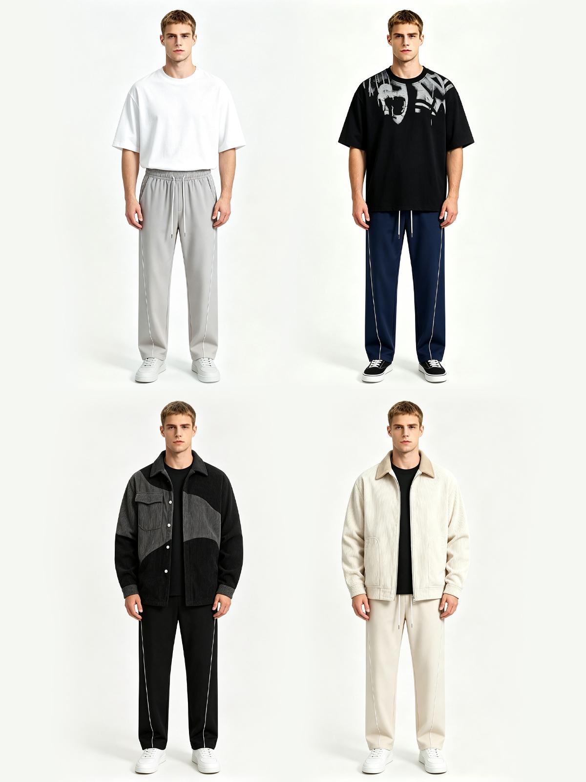 Men’s striped casual long pants for spring and autumn, featuring a loose straight-leg fit, suitable for jogging, hiking, climbing, fitness, and other outdoor activities.