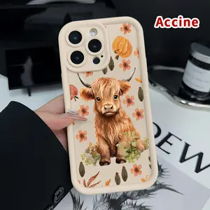 Case for iPhone 17 Pro Max 16 Plus 15 14 13 12 11 Air E  Highland Cow Reverie Patterned Soft TPU Full Camera lens Protection Rugged Phone Cover for Boy