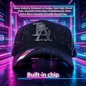 Street-Style Rhinestone "LA" Baseball Cap — A unisex accessory (a beach vacation essential) featuring an adjustable, urban-style black design. It is the ideal choice for completing a party look or as a Valentine's Day gift (includes built-in chip).