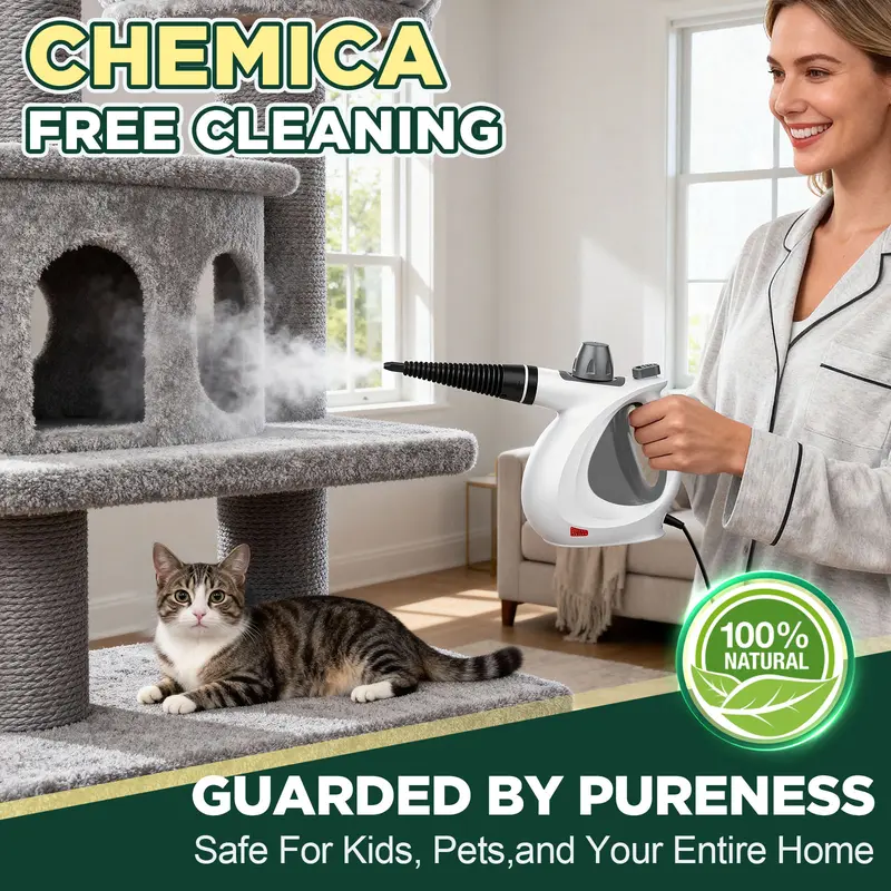 Phueut 1050W 110V Pressurized Handheld Natural Steam Deep Cleaning Machine - Compact Corded Lightweight Multi-Surface Unit for Kitchen, Cars, with 12 Replacement Parts (4 Round Brushes), Child-Safe Cap, Cleaning Supplies Compatible Phueut 1050W 110V Pressurized Handheld Natural Steam Deep Cleaning Machine - Compact Corded Lightweight Multi-Surface Unit for Kitchen, Cars, with 12 Replacement Parts (4 Round Brushes), Child-Safe Cap, Cleaning Supplies Compatible