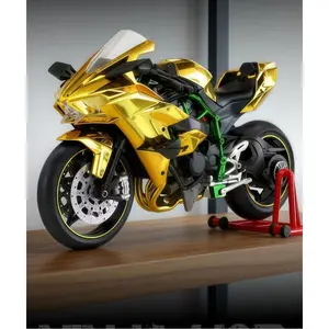 Kawasaki H2R Dynamic Edition 1:9 Motorcycle Model, Dynamic Motorcycle Alloy Model Spray Version Equipped with Exhaust Simulation, Alloy Design, Suitable for Gifts and Collectors, With Start Engine Function, Experience Realism, Alloy Motorcycle Decoration
