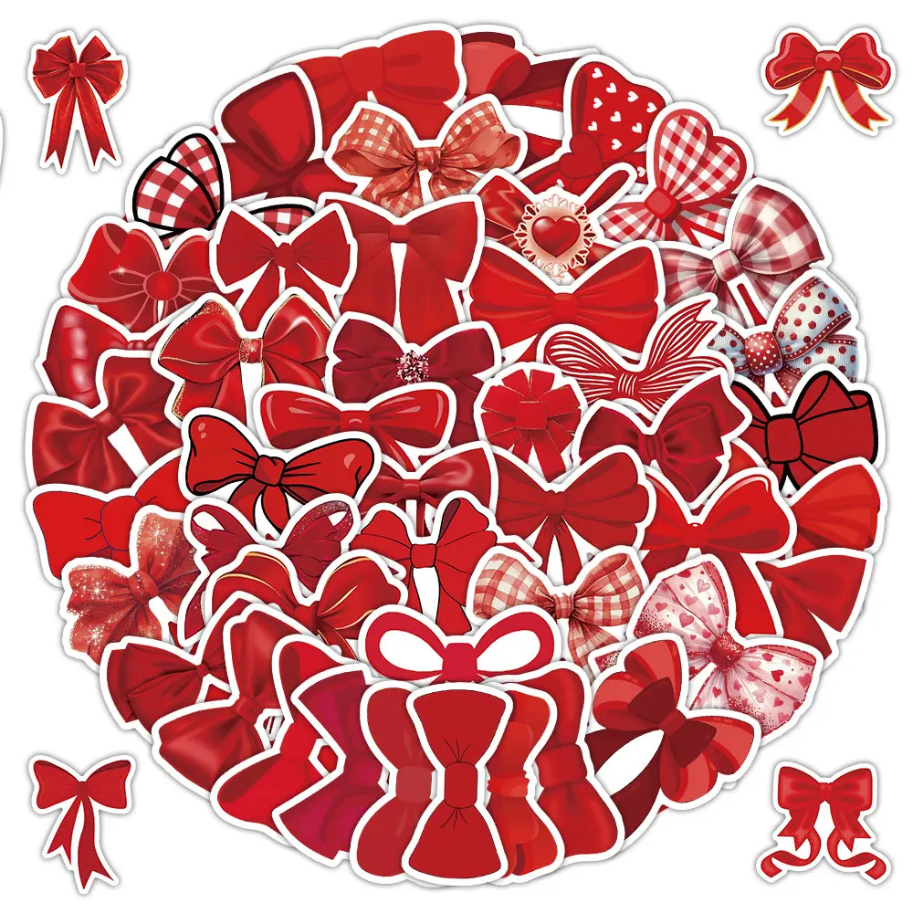54 Pcs Cute Red Bow Die-Cut Stickers Bundle - Waterproof Craft Material for Scrapbook & Daily Decor, Stickers For Scrapbooking
