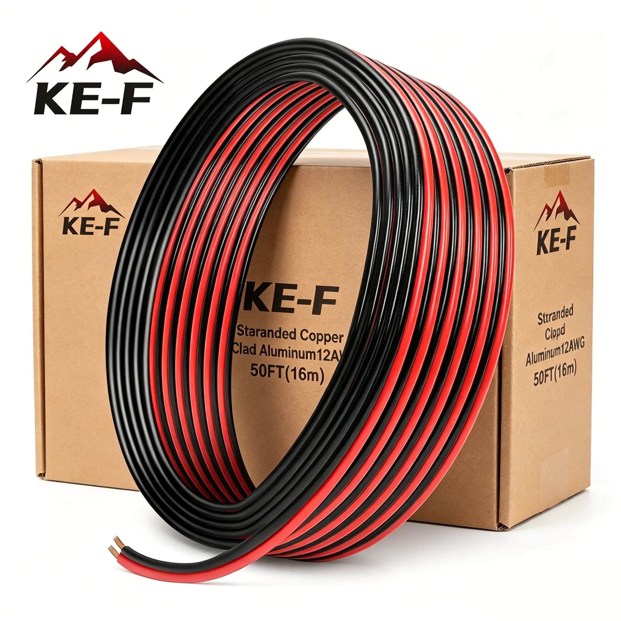 KE-F Durable 12 AWG 100FT 2-Conductor Red & Black PVC Electrical Wire Cable, Copper Clad Aluminum, 12V/24V DC Low Voltage, Weatherproof Outdoor Safe Easy Installation Wire for Automotive, DIY Projects