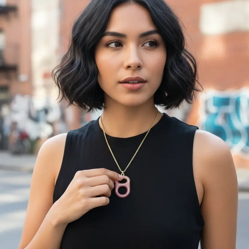 Unisex Pink Cherry Ombre Signature Pop Tab Long Floating Pendant Necklace - Tabulous Brass Crafted with 18 karat Gold, Adults, Unisex Names, Statement Finish, Metal Coating, Gifting