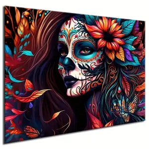 Skull Woman Pattern DIY Diamond Arts Colorful Painting Kit, 1 Set 5D Handmade Creative Picture for Beginners, Wall Art Decor for Home, Handicraft