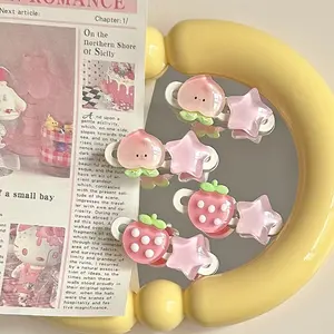 2pcs Cute teenage girl hair clips duckbill clip, peach strawberry star sweet side clip hair accessory for daily wear star strawberry hair clip pentagram hair accessory cute cartoon peach duckbill clip Hair Clip Set