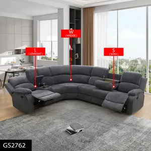Manual Reclining Sectional Sofa Set, Living Room Furniture Sets, L-Shaped Sectional Couch & Chair, Comfy 7-Seat Corduroy Fabric Recliner Couch with Coffee Table/Cup Holders for Office