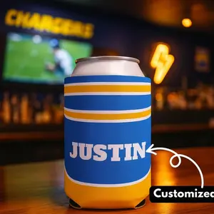 Custom LA Football Jersey Can Cooler Sleeve - Personalized Drink Holder with Name - Tailgate, BBQ & Gameday Gift