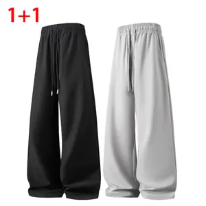 2PACK Men's Oversized Wide Leg Pants  Trendy Drawstring Casual Trousers, Comfy Summer Streetwear & Lounge Pants