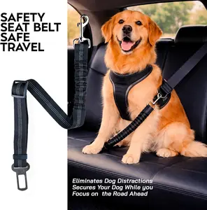 Dog Seat Belt, Adjustable Dog Seat Belt for Car - Retractable Vehicle Nylon Pet Safety Dog Car Harness, Metal Buckle with Elastic Bungee Buffer,Heavy Duty Seat Belt