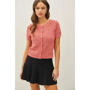 Crochet Cropped Button Up Cardigan