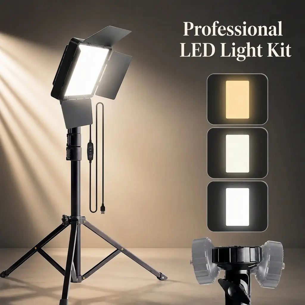 Adjustable 10 inch LED Fill Light with 63 inch Tripod, Portable Studio Lighting for Live Streaming, Makeup, USB Powered, Convenient And Durable,techvibes