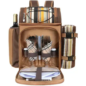 Picnic Basket Backpack for 2 Person with 2 Insulated Cooler Compartment,  Holder, Fleece Blanket, Cutlery Set, Wedding Gifts for Couples, Bridal Shower Gifts, Engagement Gifts