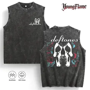 YoungFlame Deftones Skull Acid Wash Tank Top | Heavyweight 100% Cotton Band Vest | Vintage Dark Streetwear | 2026 Summer Sleeveless Shirt graphic tee clothes outdoorfun