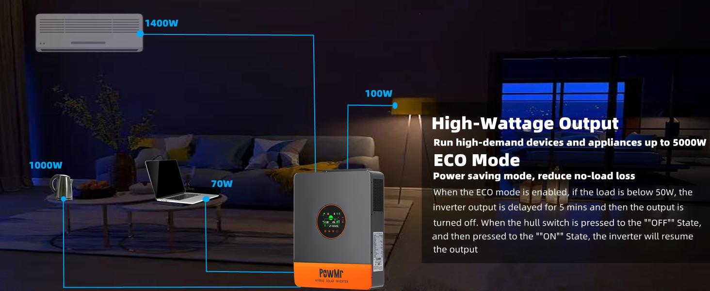 PowMr Solar Hybrid Inverter 5200W 48Vdc to 110Vac Split-Phase Solar Inverter Built-in 100A MPPT Controller | Max.PV Input 6KW 500VOC | Support 6 Units Parallel and Batteryless Run