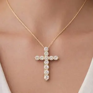Yellow gold 1 Carat Lab Diamond Cross Set in 14k Yellow Gold - Elegant Jewelry Piece for Women