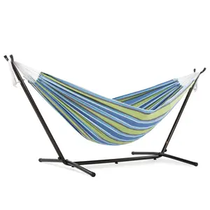 Vivere Double Cotton Hammock, Comfortable Daybed with Steel Stand, 9', Oasis