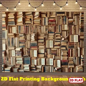 1pc 2D Flat Bookshelf Wall Tapestry - Realistic 3D Bookshelf Design with Warm Ambient Lighting, Polyester Fabric for Indoor/Outdoor Decor, Photography Backdrop, Party & Event Decoration, Book Decor, Indoor Outdoor Landscape