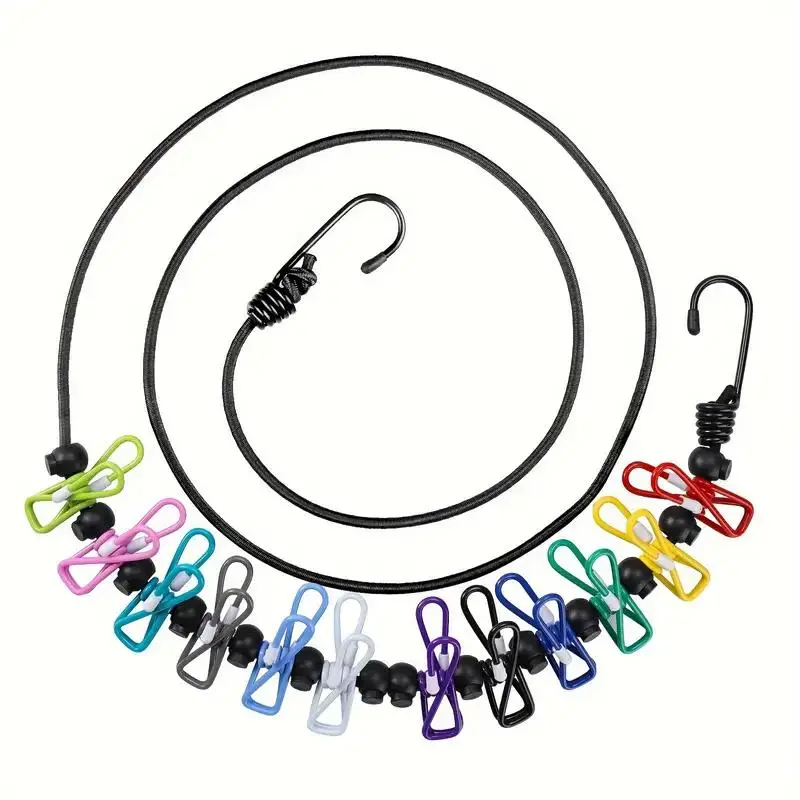 Retractable Clothesline with Clips, Portable Clothesline for Travel, Clothing Line with 12 Clothes Clips, Laundry Drying Line, Outdoor Camping Accessories, Home Goods