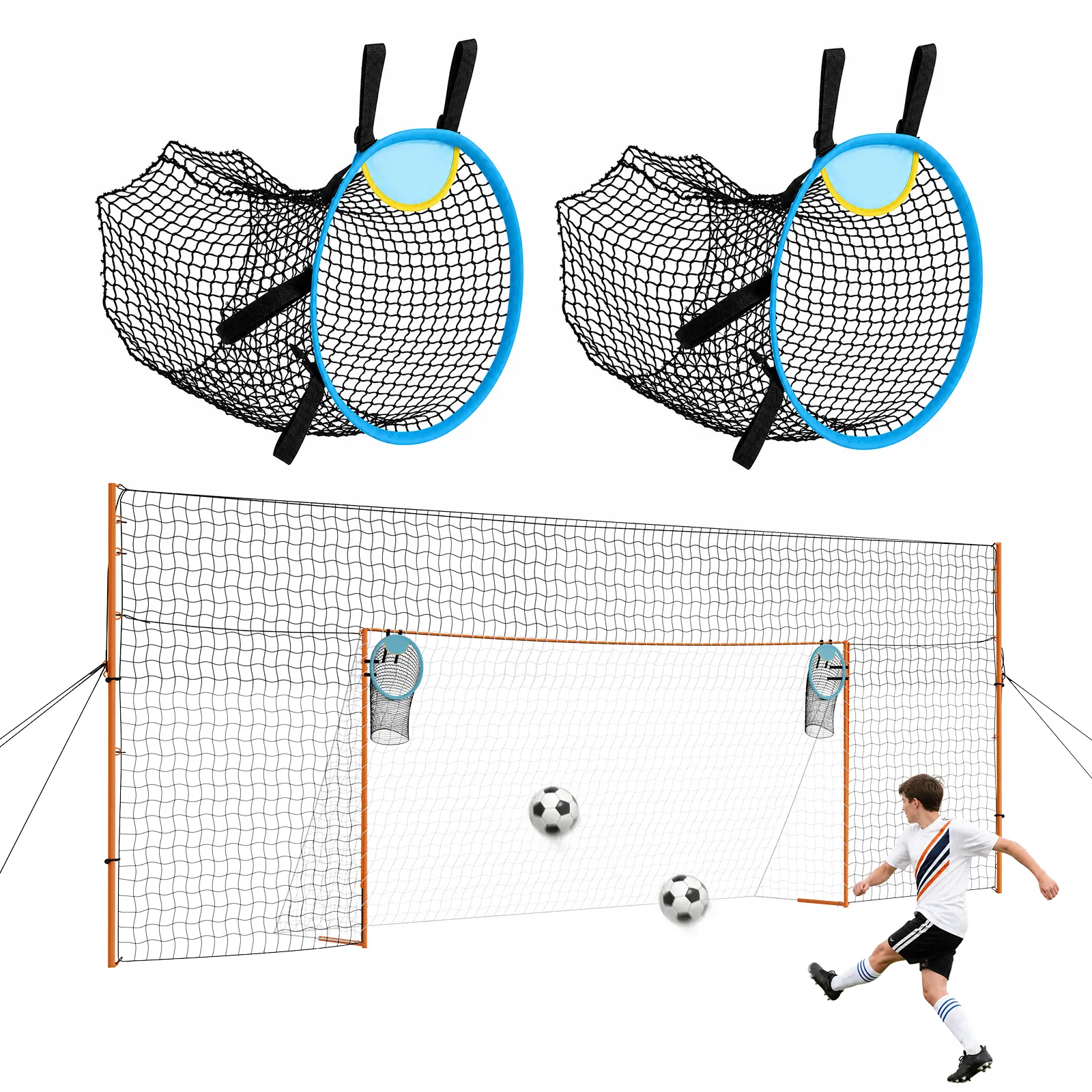 VEVOR Soccer Goal 16 x 7 FT Soccer Goal for Backyard with Iron Frame PE Net, Durable Backstop, Target Net, Ground Stakes, Ropes, for Youth & Adults, Outdoor Sports, Backyard Games, Practice Training