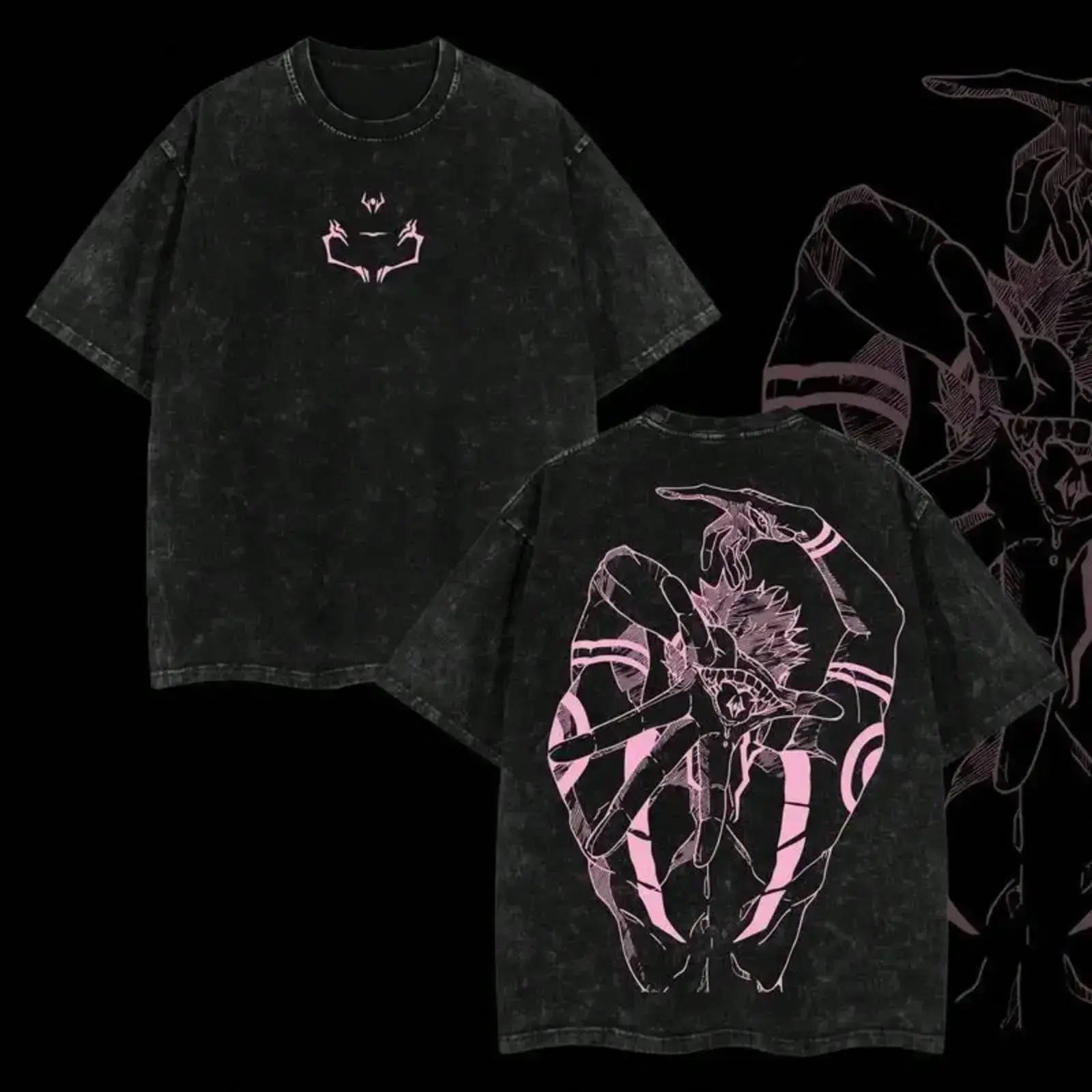Men's Oversized Graphic T-Shirt in Vintage Washed Cotton, Short-Sleeve Tee with Dark Fantasy Print, Alternative Streetwear Top, Tshirt, Shortsleeve, Menswear, Breathable, Round Neck, Casual, Aesthetics, Soft