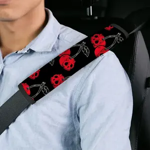 Two-piece cherry skull car seat belt covers, with gothic-style cherry skull pattern, universal design, soft and fashionable car interior accessories, multi-functional seat belt protection covers.