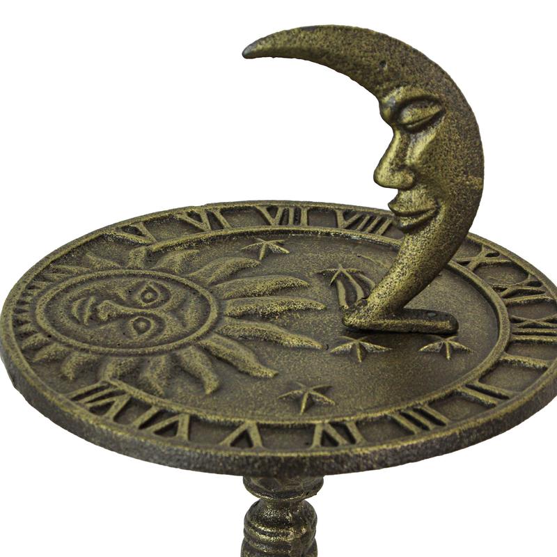 23in Bronze Sun, Moon, Stars Sundial - Cast Iron for Celestial Time