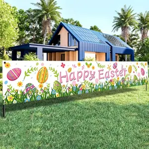 Happy Easter Banner, 1 Count Easter Party Decoration, Outdoor Indoor Hanging Sign, Suitable for Porch, Yard, Garage, Home Decoration, Ornaments