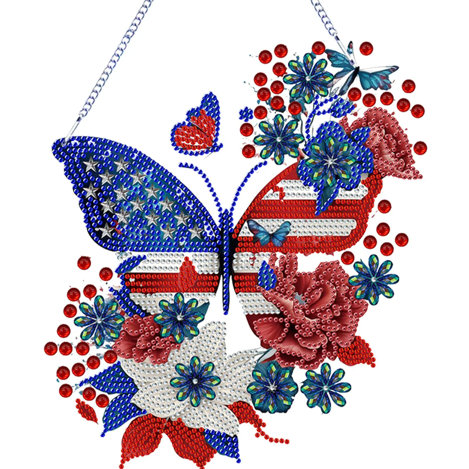 Acrylic Independence Day Butterfly 2D Flat DIY Special Shape Rhinestone Diamond Art Window Pendants Diamond Painting Set Hanging Diamond Art Kits Window Hanging Art for Home Decor