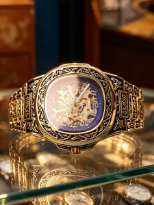 Vintage Engraved Mechanical Men's Watch, Relief Steel Chain, Open Heart Movement, Luxurious Royal Gift, Boxed Packaging