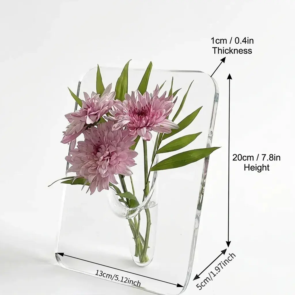 Single Modern Decorative Acrylic Ellipse Vase - 20cm Height, 13cm Width, 18x13x55 White Floral Hydroponic Holder, Luxury INS-Style Photo Frame Design, Desk Top Home Decor Ornament
