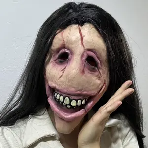 Realistic Halloween Demon Mask With Long Black Wig Scary Party Prop Horror Mask Role Playing Spooky Events Pranks Accessory Eerie Detailed Texture Carnival Supplies Party Face Masks