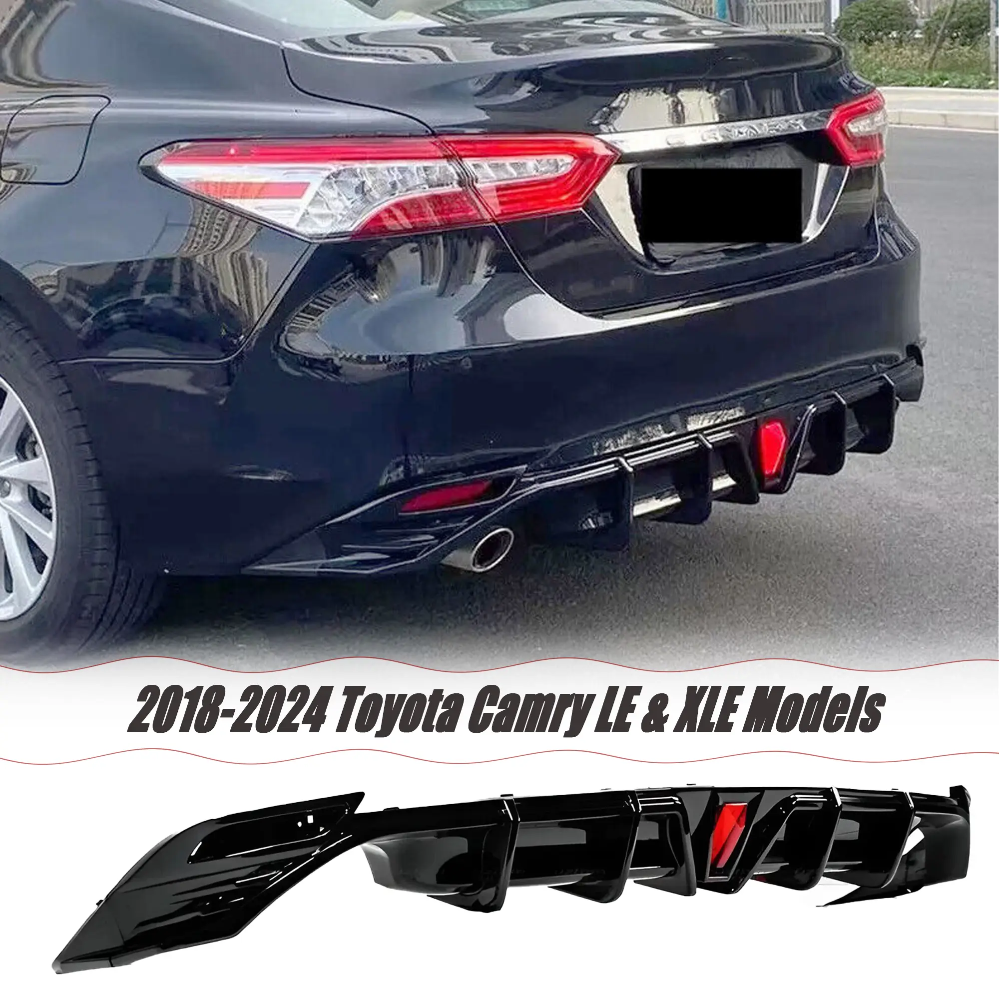 MUTUSAISI Rear Diffuser with LED Brake Light For Toyota Camry LE & XLE 2018-2024, Rear Lower Lip Splitter Exterior Accessories