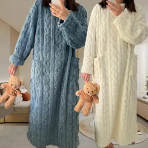 New Winter Women Pajamas Warm Sleepwear Flannel Sleeping Dress Thick Night Dress Nightgown Nightwear Home Wear Fleece Light
