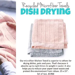 Microfiber Dish Dryer Towels Set of 2 Recycled Kitchen Towel Superior Absorbency 25x15 Inches -Eco-Friendly Drying Cloths
