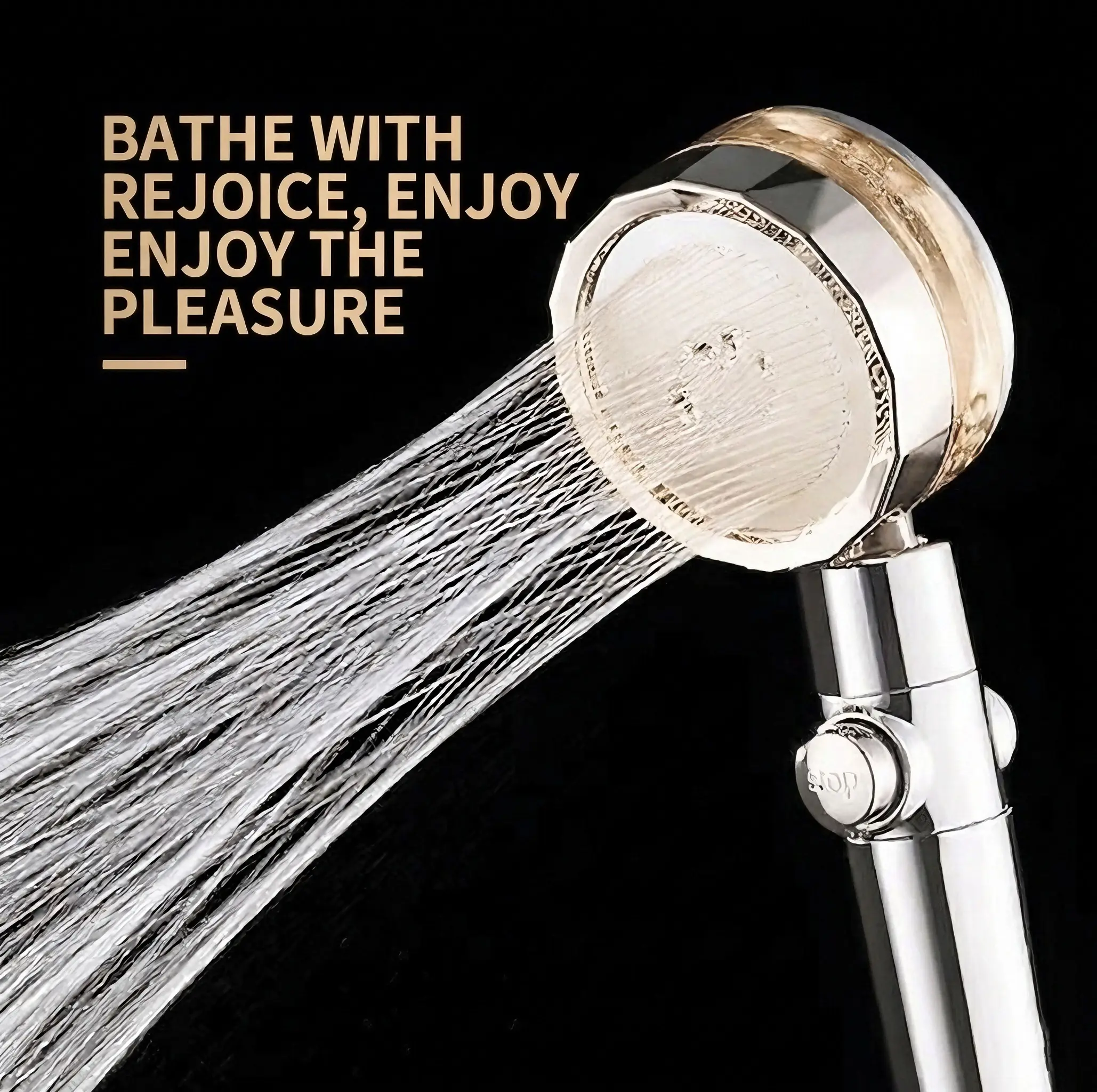 High Pressure Turbo Shower Head with One-Key Stop - Water Saving Handheld Showerhead for Low Water Pressure Bathroom, Power Boost Filtration