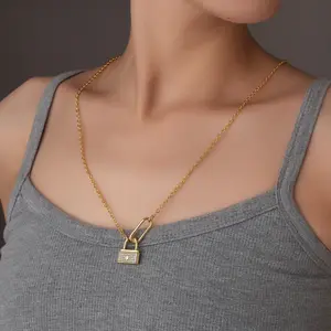 Minimalist 28.7 in Star-Engraved Locket Necklace, Shimmering Crystals Jewelry with Chic Gold-Tone Paperclip Chain