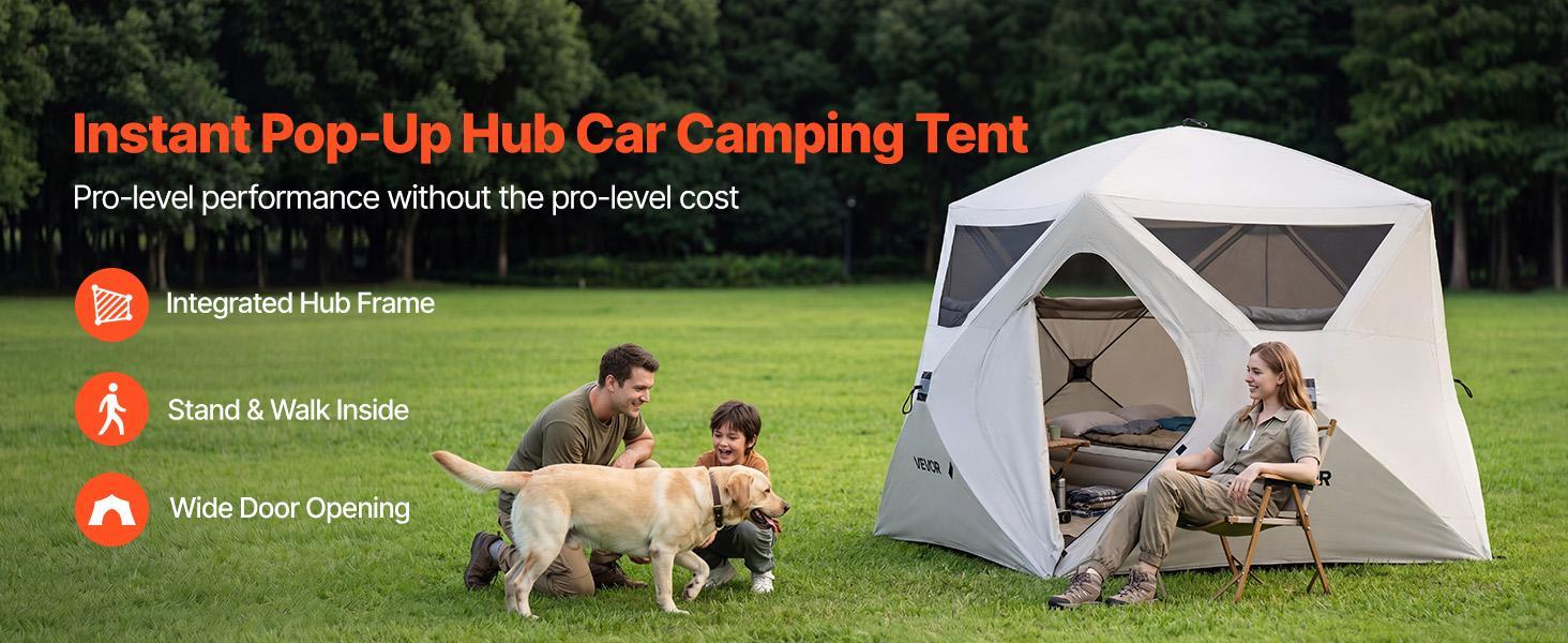 VEVOR Camping Tent, 4 Person Pop Up Instant Cabin Tent with Large Mesh Windows, 60 Seconds Easy Setup, Portable Cabin Hub Tents with Carry Bag for Family Outdoor Camping & Hiking, Upgraded Ventilation