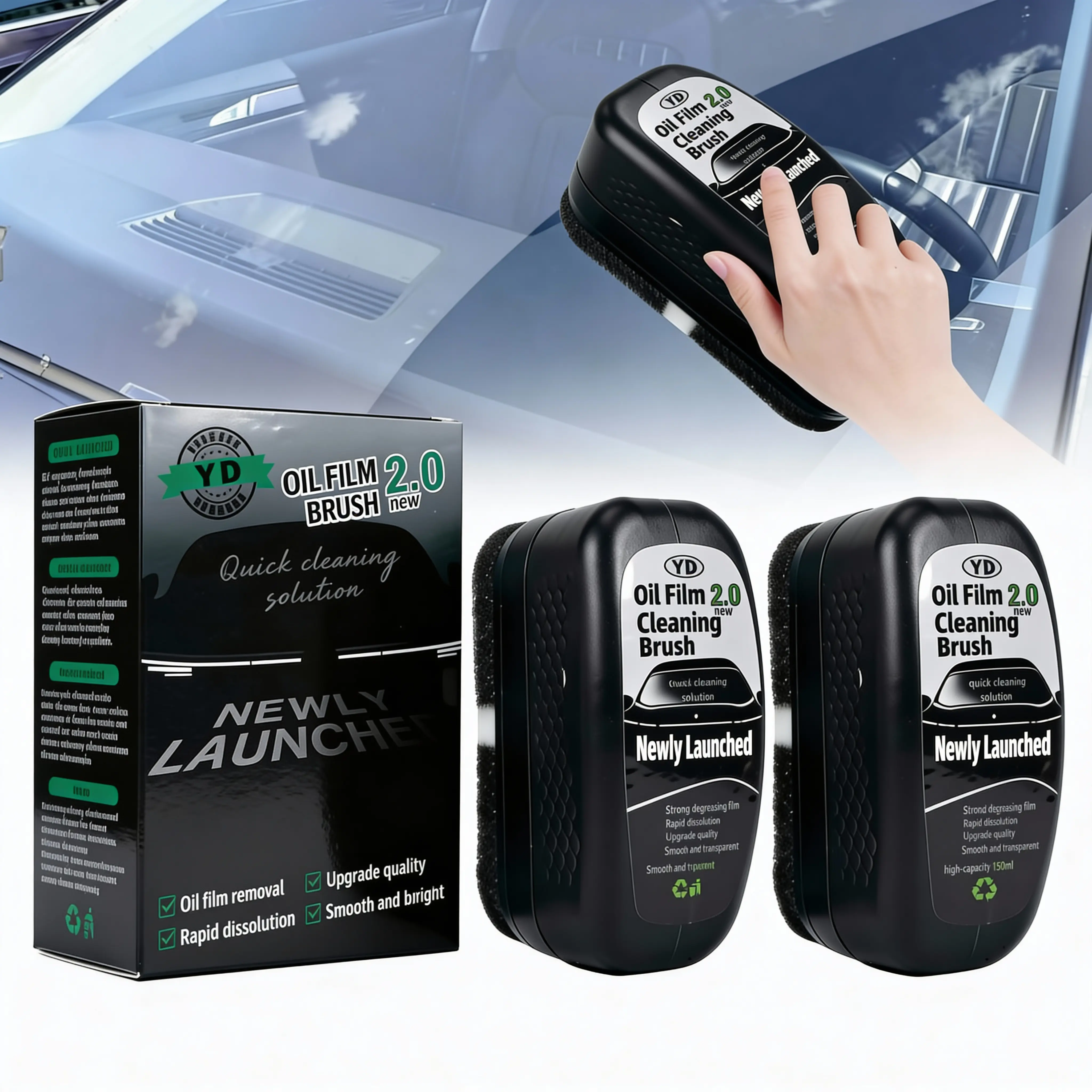 Handheld Car Oil Film Cleaner 2.0 Removes Dirt Streaks Anti-Fog Rainproof Quick Effective Windshield Window Degreaser 150g