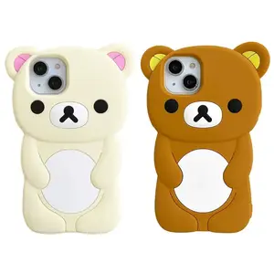 Rilakkuma Bear Silicone Soft Cover Case For iPhone 16 15 14 13 12 Pro Max