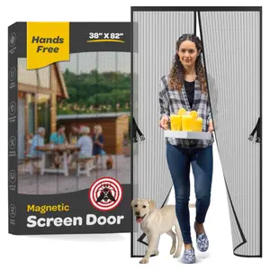 Magnetic Screen Door - Hands-Free Walk-Through, Self-Closing Mesh for Kids/Pets, Keeps Bugs Out, 39.4" x 82.7" Fits, Stay-Open Buckle Option